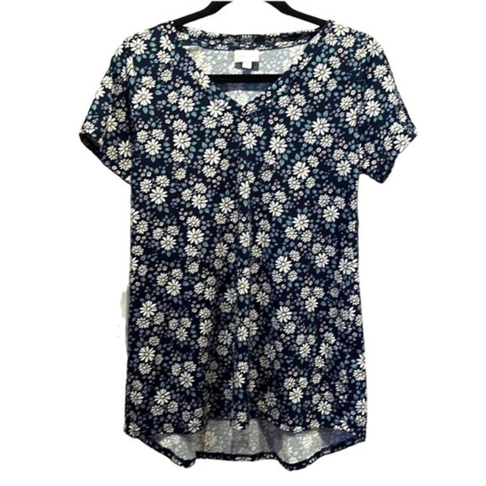 NEW Lularoe XS Christy Daisy Navy Blue V Neck Long Tee Shirt NWT